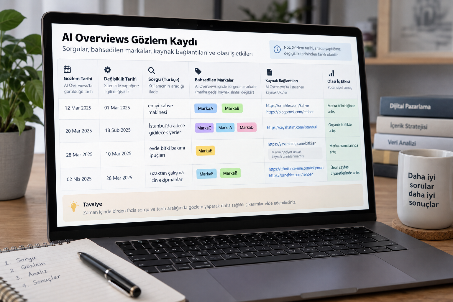 Observation record separating search conditions, brand mentions, source links, and outcomes