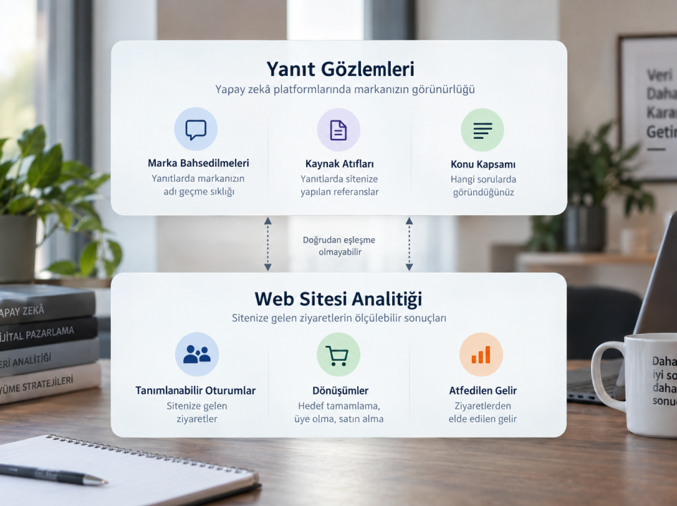 Yapay Zekâ Görünürlüğü Nasıl Ölçülür? GEO İçin 9 KPI ve Raporlama Şablonu — 1 AI visibility measurement separates answer observations from identifiable visits and conversions.